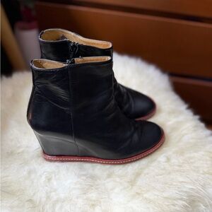 MM6 Maison Martin Margiela Black Leather Wedge Boots with Red Trim